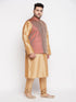 Vastramay PLUS Men's Maroon Nehru Jacket With Rose Gold Kurta And Pyjama Set